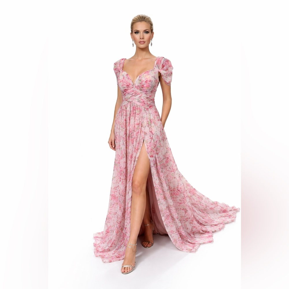 💐 💜Omari  Abstract Watercolor Floral A-Line Chiffon Dress💐 - Picture 11 of 11